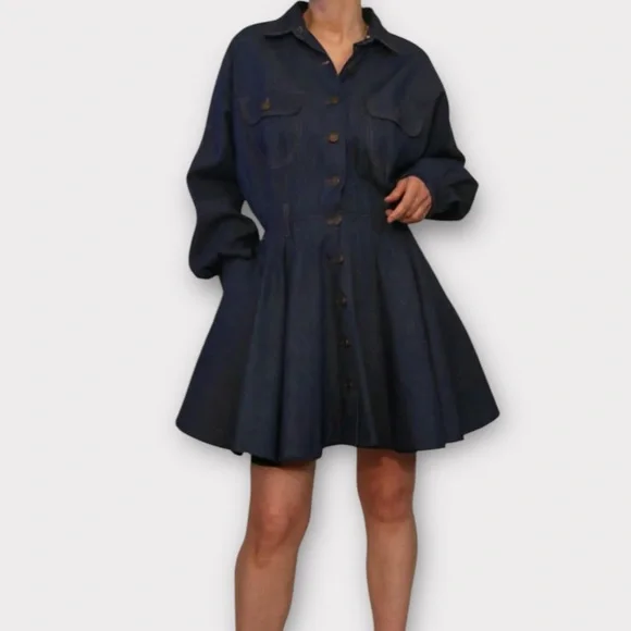 Vintage Omo Norma Kamali Women’s Dress Size 10 Dark Wash Denim Designer Luxury - Picture 1 of 14